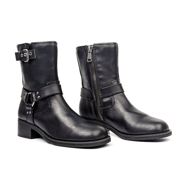Open Edit Women Jab Moto Biker Black Vegan Leather Harness Boots sz 8.5 - Picture 1 of 9